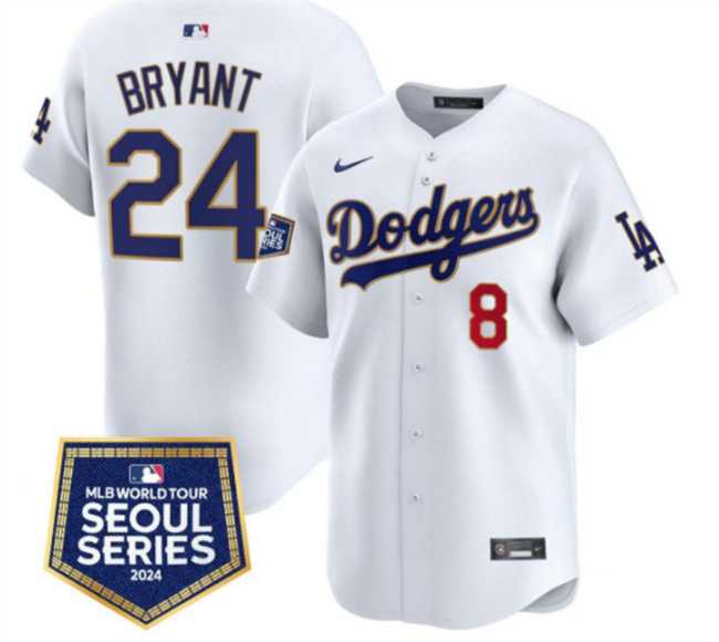 Men%27s Los Angeles Dodgers Front #8 Back #24 Kobe Bryant White 2024 World Tour Seoul Series Home Limited Stitched Jersey Dzhi->los angeles dodgers->MLB Jersey